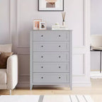 Commode 5 tiroirs pour chambre à coucher, chiffonnier en bois style ferme pour vêtements, grande commode de rangement avec poignées dorées et tiroirs profonds