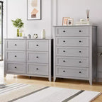 Commode 5 tiroirs pour chambre à coucher, chiffonnier en bois style ferme pour vêtements, grande commode de rangement avec poignées dorées et tiroirs profonds