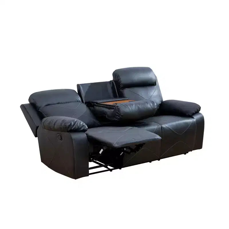 MAYEERTY Reclining Sofa, 3-Seat Breathable Leather Recliner with Reversible Coffee Table for Living Room, Black