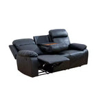MAYEERTY Reclining Sofa, 3-Seat Breathable Leather Recliner with Reversible Coffee Table for Living Room, Black