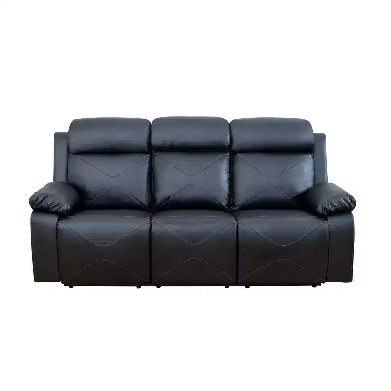 MAYEERTY Reclining Sofa, 3-Seat Breathable Leather Recliner with Reversible Coffee Table for Living Room, Black
