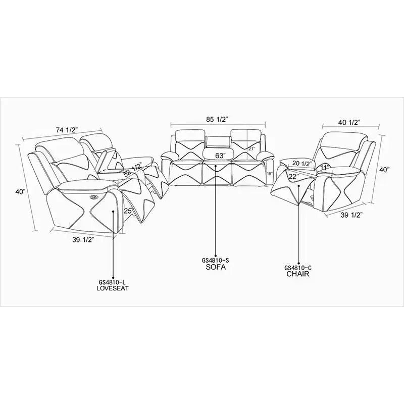 MAYEERTY Reclining Sofa, 3-Seat Breathable Leather Recliner with Reversible Coffee Table for Living Room, Black