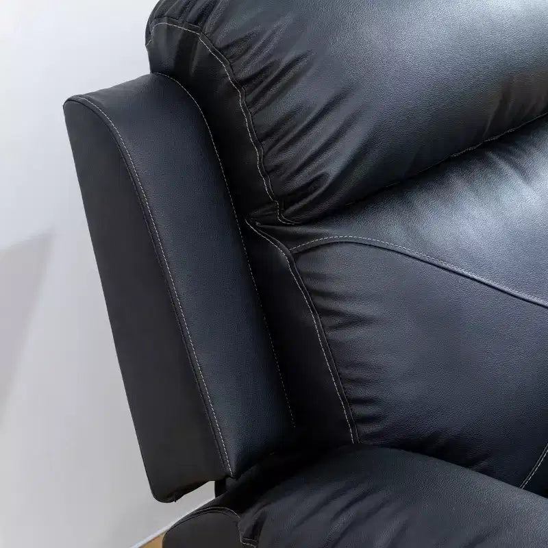 MAYEERTY Reclining Sofa, 3-Seat Breathable Leather Recliner with Reversible Coffee Table for Living Room, Black