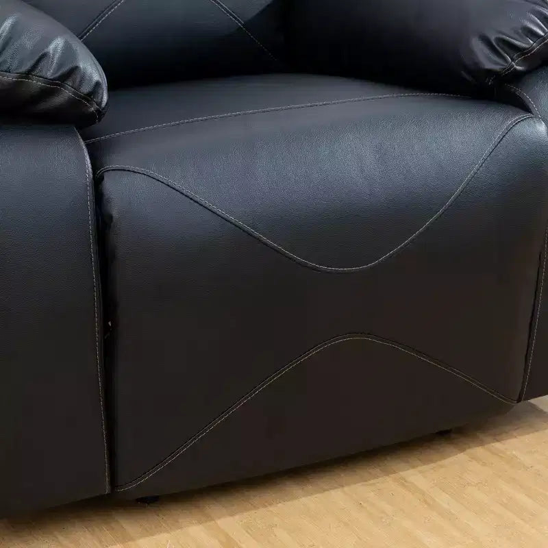 MAYEERTY Reclining Sofa, 3-Seat Breathable Leather Recliner with Reversible Coffee Table for Living Room, Black