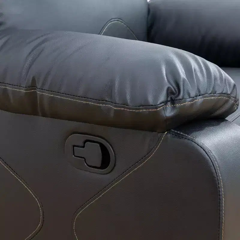 MAYEERTY Reclining Sofa, 3-Seat Breathable Leather Recliner with Reversible Coffee Table for Living Room, Black