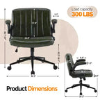 VINGLI Criss Cross Chair with Adjustable Flip-Up Arms,Cross Legged Chair with Wheels, Extra Wide Office Chair, PU Leather,Dark Green