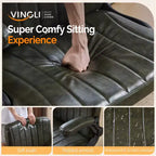 VINGLI Criss Cross Chair with Adjustable Flip-Up Arms,Cross Legged Chair with Wheels, Extra Wide Office Chair, PU Leather,Dark Green