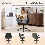 VINGLI Criss Cross Chair with Adjustable Flip-Up Arms,Cross Legged Chair with Wheels, Extra Wide Office Chair, PU Leather,Dark Green
