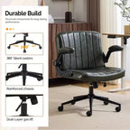 VINGLI Criss Cross Chair with Adjustable Flip-Up Arms,Cross Legged Chair with Wheels, Extra Wide Office Chair, PU Leather,Dark Green