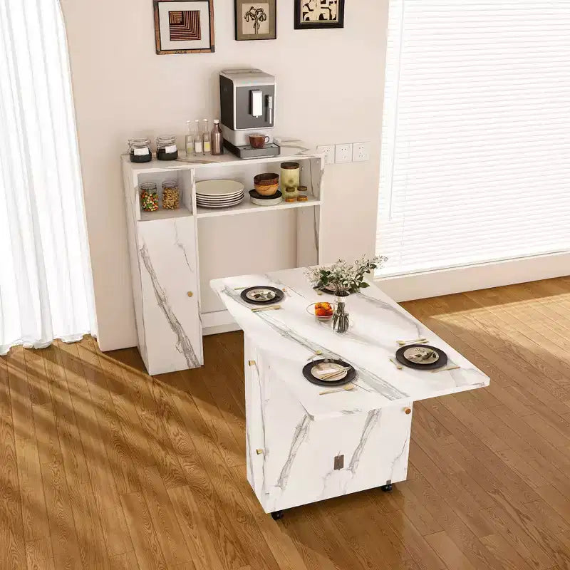 Okak 37.4IN Multifunctional Foldable Table with Storage for 4, Dining Table with Wheels, Kitchen Table for Dining Room, Living Room