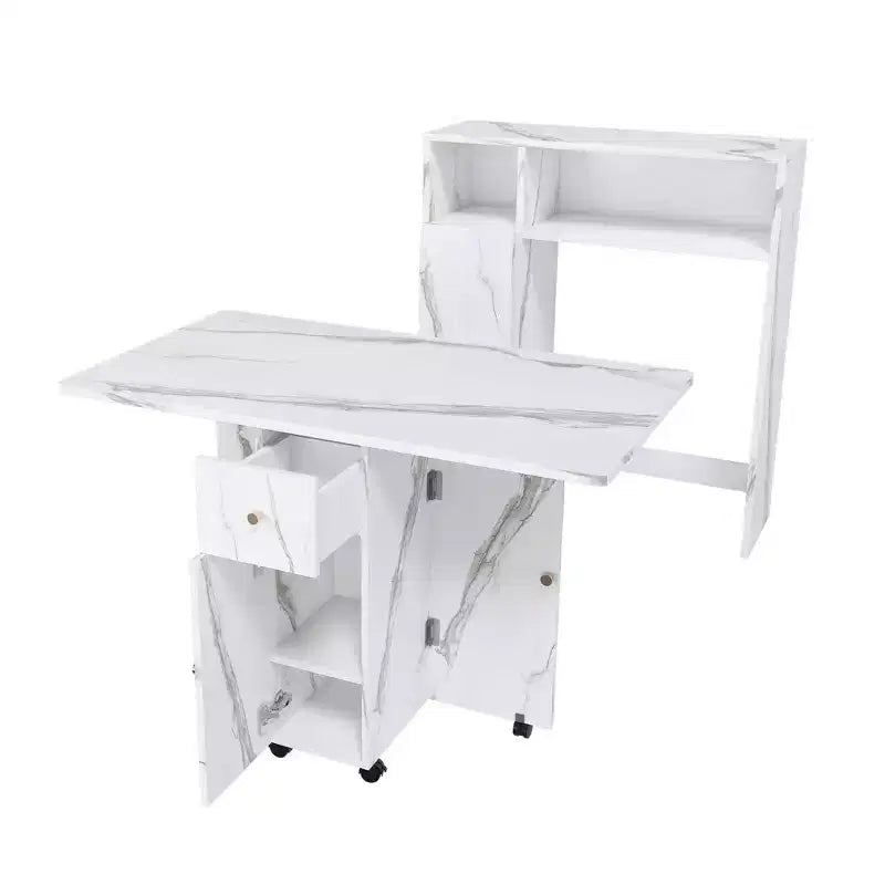 Okak 37.4IN Multifunctional Foldable Table with Storage for 4, Dining Table with Wheels, Kitchen Table for Dining Room, Living Room