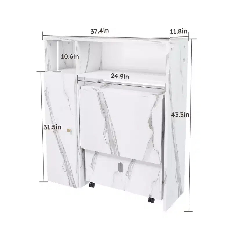 Okak 37.4IN Multifunctional Foldable Table with Storage for 4, Dining Table with Wheels, Kitchen Table for Dining Room, Living Room
