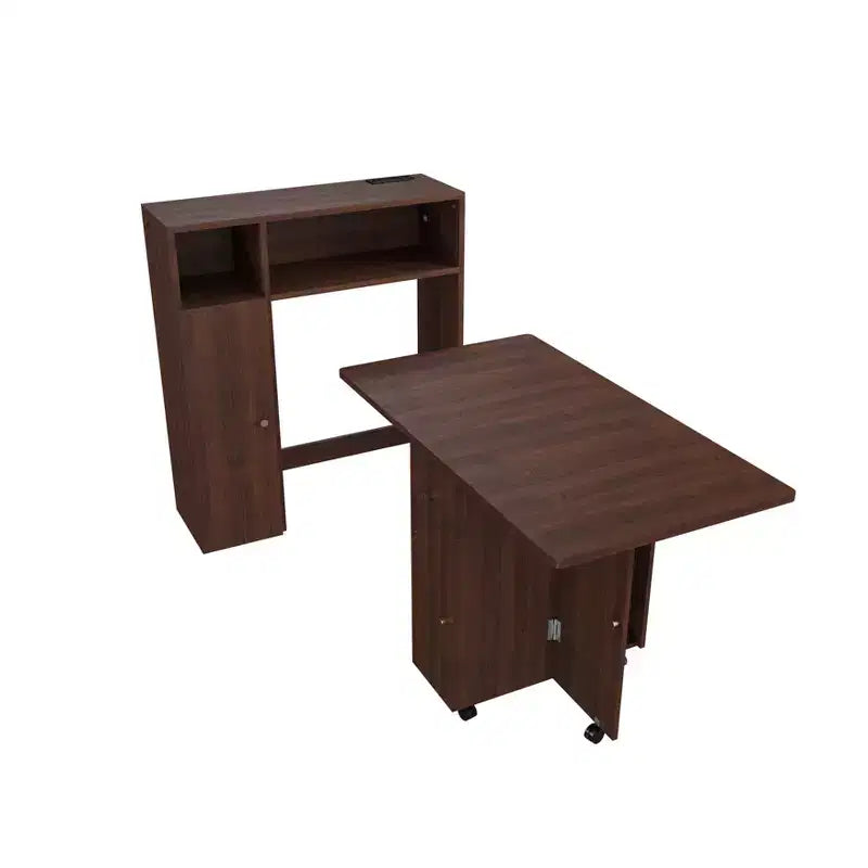 Okak 37.4IN Multifunctional Foldable Table with Storage for 4, Dining Table with Wheels, Kitchen Table for Dining Room, Living Room
