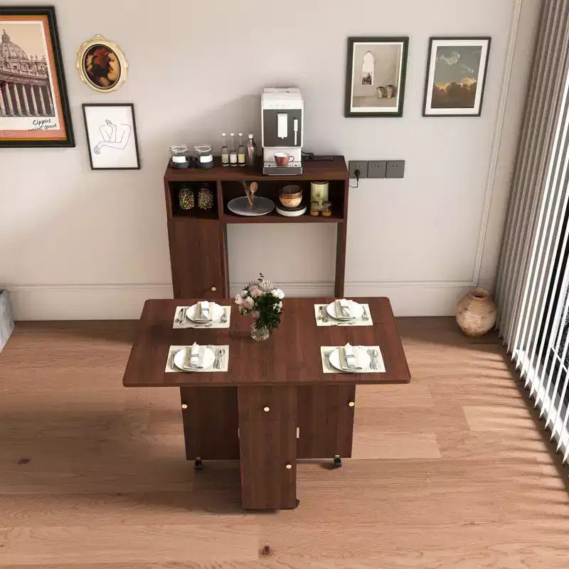 Okak 37.4IN Multifunctional Foldable Table with Storage for 4, Dining Table with Wheels, Kitchen Table for Dining Room, Living Room