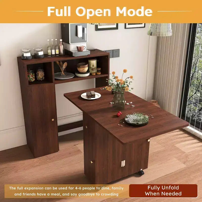 Okak 37.4IN Multifunctional Foldable Table with Storage for 4, Dining Table with Wheels, Kitchen Table for Dining Room, Living Room