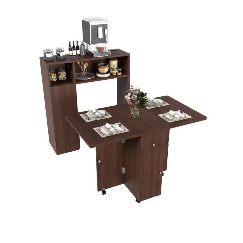 Okak 37.4IN Multifunctional Foldable Table with Storage for 4, Dining Table with Wheels, Kitchen Table for Dining Room, Living Room