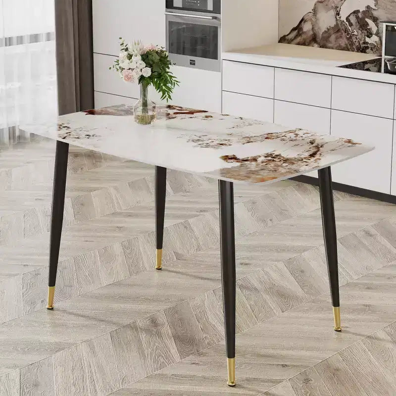 Okak 50IN Modern Rectangular Dining Table, Kitchen Table with Sintered Stone Tabletop, Dinner Table for Living Room, Kitchen, White