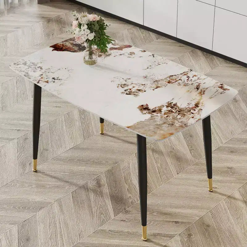 Okak 50IN Modern Rectangular Dining Table, Kitchen Table with Sintered Stone Tabletop, Dinner Table for Living Room, Kitchen, White