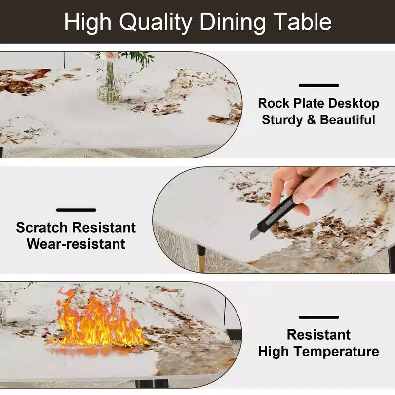 Okak 50IN Modern Rectangular Dining Table, Kitchen Table with Sintered Stone Tabletop, Dinner Table for Living Room, Kitchen, White