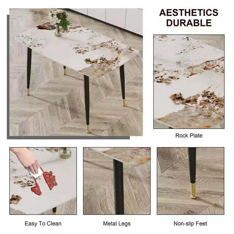 Okak 50IN Modern Rectangular Dining Table, Kitchen Table with Sintered Stone Tabletop, Dinner Table for Living Room, Kitchen, White