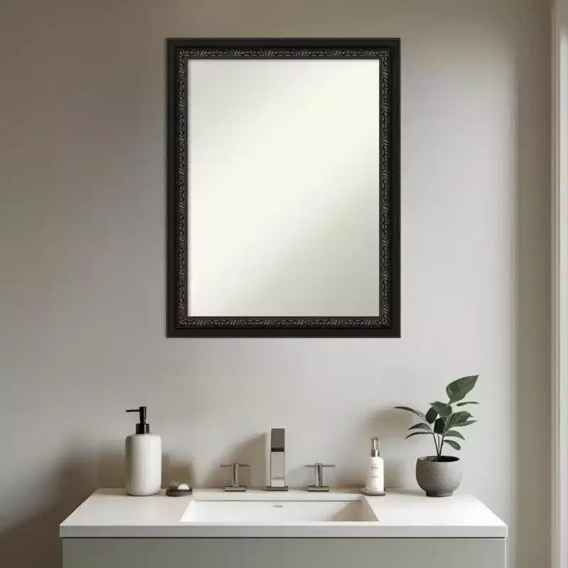 Amanti Art Downton Black Non-Beveled Wood Framed Bathroom Vanity Wall Mirror