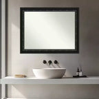 Amanti Art Downton Black Non-Beveled Wood Framed Bathroom Vanity Wall Mirror