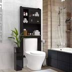 MAYEERTY Modern Over The Toilet Storage Cabinet, Wood Bathroom Organizer with 4 Cubby Holes & Adjustable Shelves, Space Saver