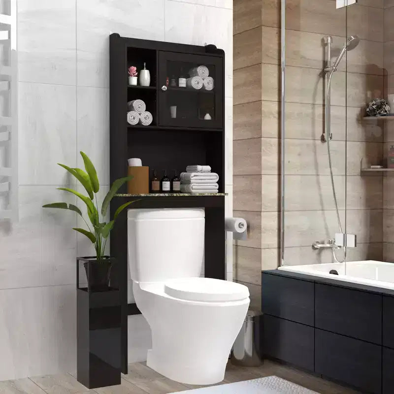 MAYEERTY Modern Over The Toilet Storage Cabinet, Wood Bathroom Organizer with 4 Cubby Holes & Adjustable Shelves, Space Saver