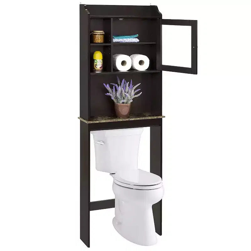 Meuble de rangement moderne MAYEERTY pour WC, organisateur de salle de bain en bois avec 4 niches et étagères réglables, économiseur d'espace