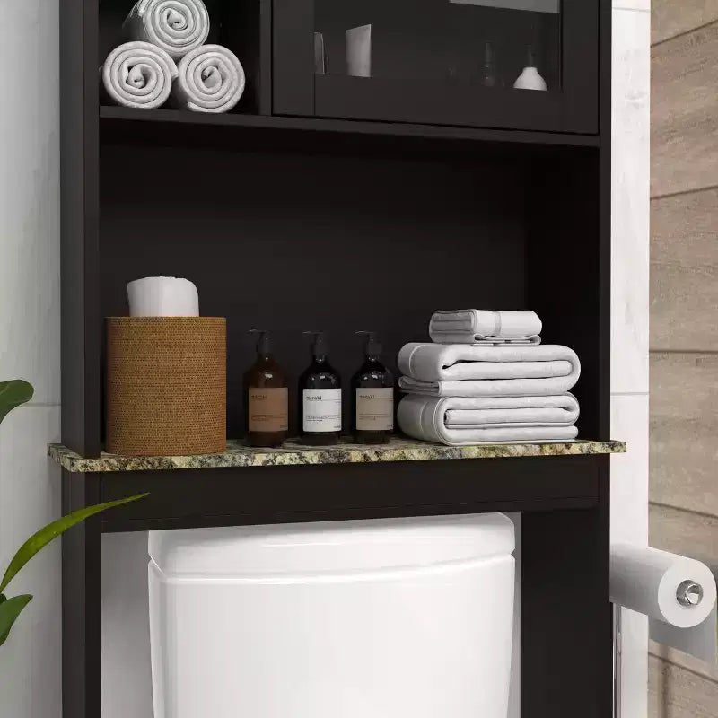 Meuble de rangement moderne MAYEERTY pour WC, organisateur de salle de bain en bois avec 4 niches et étagères réglables, économiseur d'espace