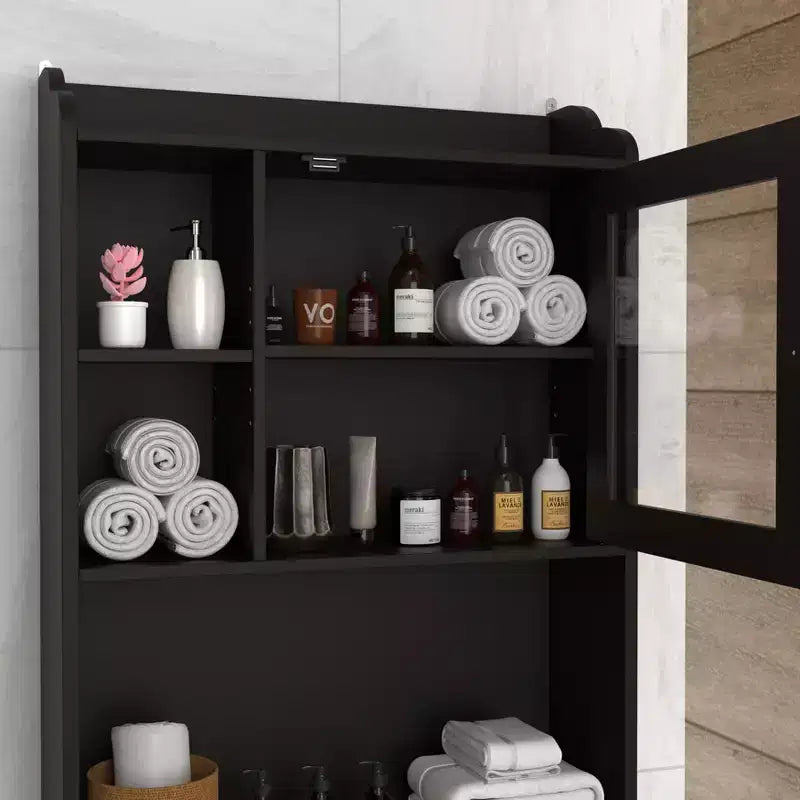 Meuble de rangement moderne MAYEERTY pour WC, organisateur de salle de bain en bois avec 4 niches et étagères réglables, économiseur d'espace