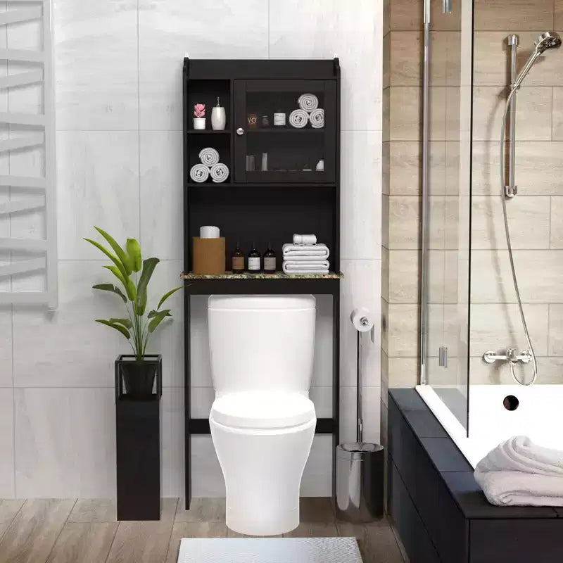 Meuble de rangement moderne MAYEERTY pour WC, organisateur de salle de bain en bois avec 4 niches et étagères réglables, économiseur d'espace