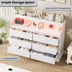 Oak Dresser for Bedroom with 6 Drawers, Modern Chest Featuring LED Lights and Charging Station, Spacious Storage Cabinet for Living Room or Hallway
