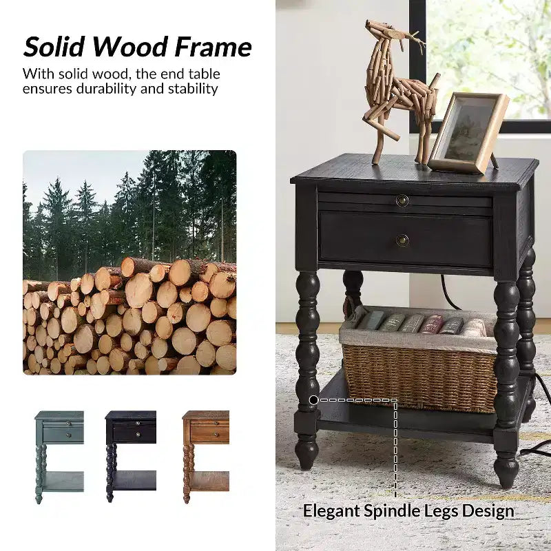 Esther 26 Tall End Table with Built-in Charging Outlets Set of 2|ARTFUL LIVING DESIGNS
