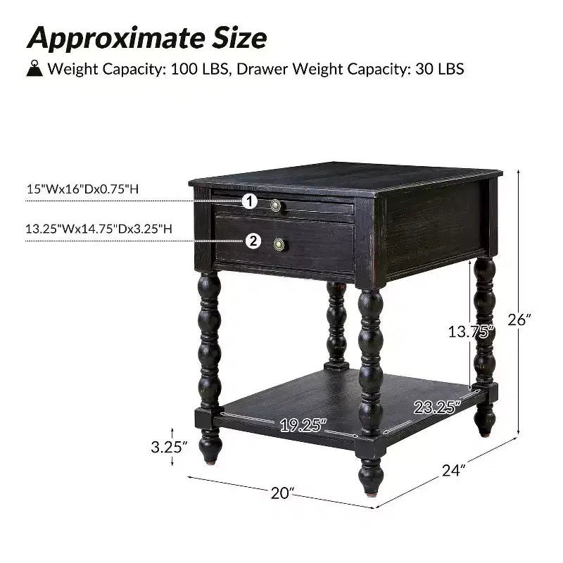 Esther 26 Tall End Table with Built-in Charging Outlets Set of 2|ARTFUL LIVING DESIGNS