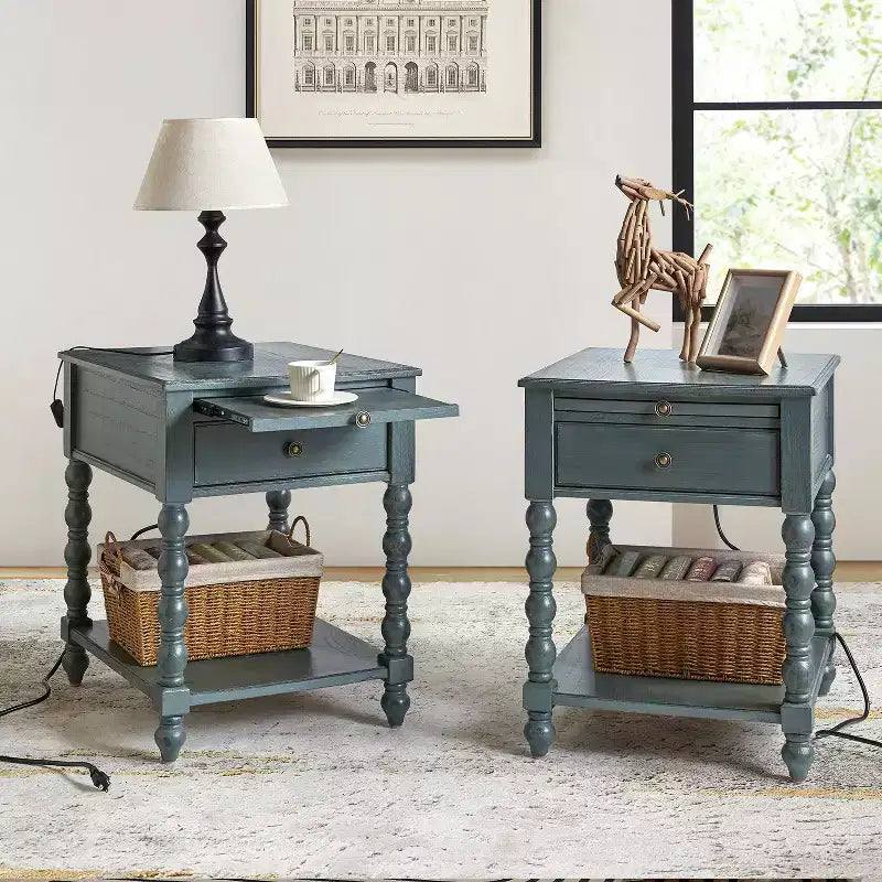 Esther 26 Tall End Table with Built-in Charging Outlets Set of 2|ARTFUL LIVING DESIGNS