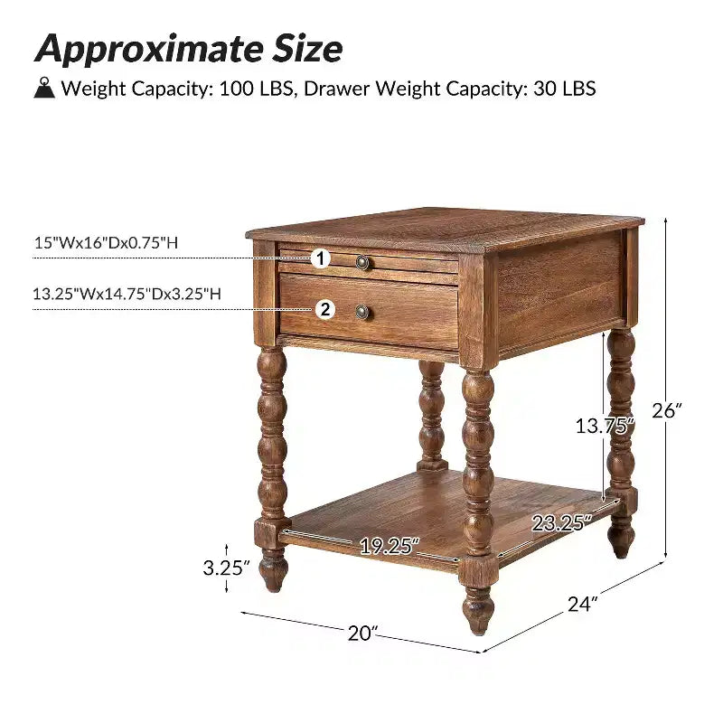 Esther 26 Tall End Table with Built-in Charging Outlets Set of 2|ARTFUL LIVING DESIGNS
