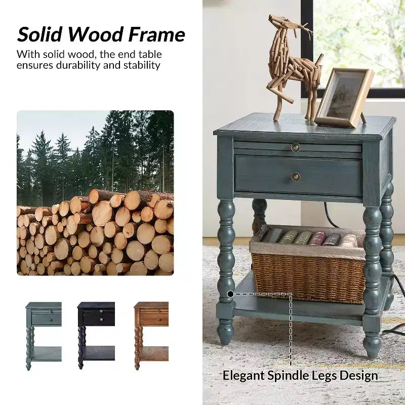 Esther 26 Tall End Table with Built-in Charging Outlets Set of 2|ARTFUL LIVING DESIGNS