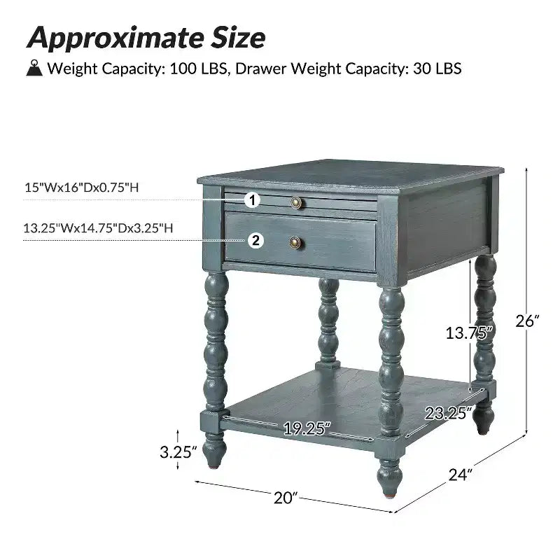 Esther 26 Tall End Table with Built-in Charging Outlets Set of 2|ARTFUL LIVING DESIGNS