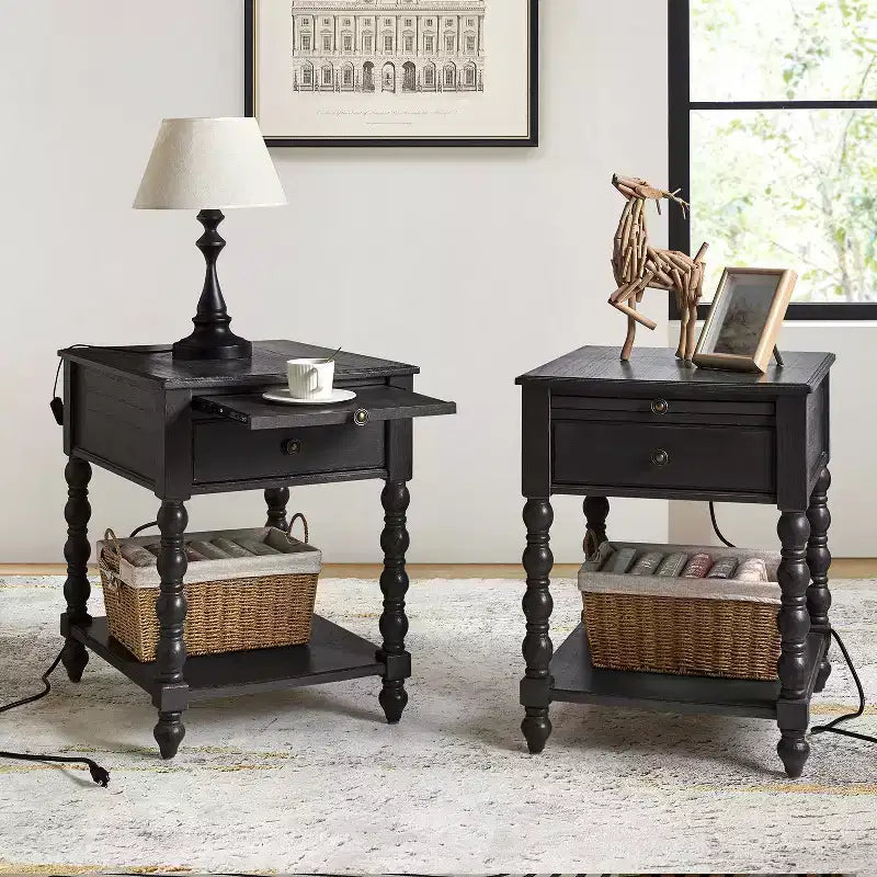 Esther 26 Tall End Table with Built-in Charging Outlets Set of 2|ARTFUL LIVING DESIGNS