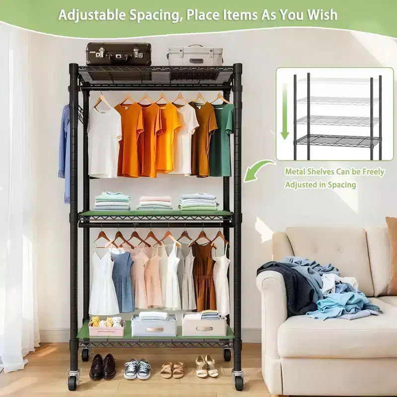 Heavy Duty Freestanding Garment Rack with 8 Adjustable Wire Shelves & 5 Clothes Rails, Portable Adjustable Closet Organizer Wardrobe Clothes Rack