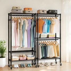 Heavy Duty Freestanding Garment Rack with 8 Adjustable Wire Shelves & 5 Clothes Rails, Portable Adjustable Closet Organizer Wardrobe Clothes Rack