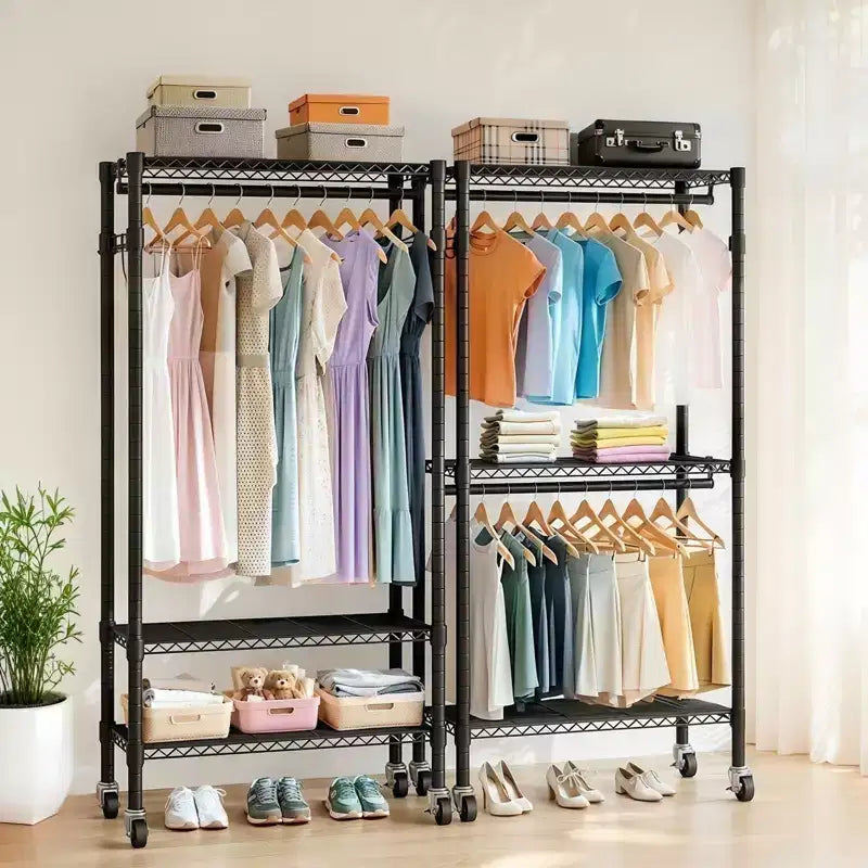 Heavy Duty Freestanding Garment Rack with 8 Adjustable Wire Shelves & 5 Clothes Rails, Portable Adjustable Closet Organizer Wardrobe Clothes Rack