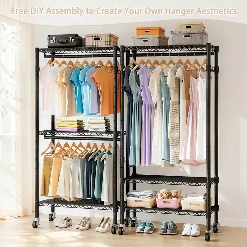 Heavy Duty Freestanding Garment Rack with 8 Adjustable Wire Shelves & 5 Clothes Rails, Portable Adjustable Closet Organizer Wardrobe Clothes Rack