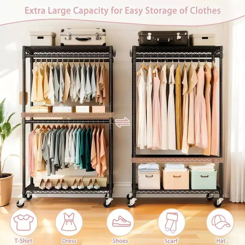 Heavy Duty Freestanding Garment Rack with 8 Adjustable Wire Shelves & 5 Clothes Rails, Portable Adjustable Closet Organizer Wardrobe Clothes Rack