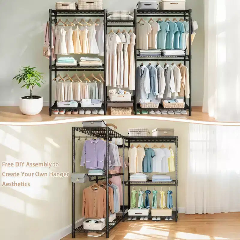 Heavy Duty Freestanding Garment Rack with 8 Adjustable Wire Shelves & 5 Clothes Rails, Portable Adjustable Closet Organizer Wardrobe Clothes Rack