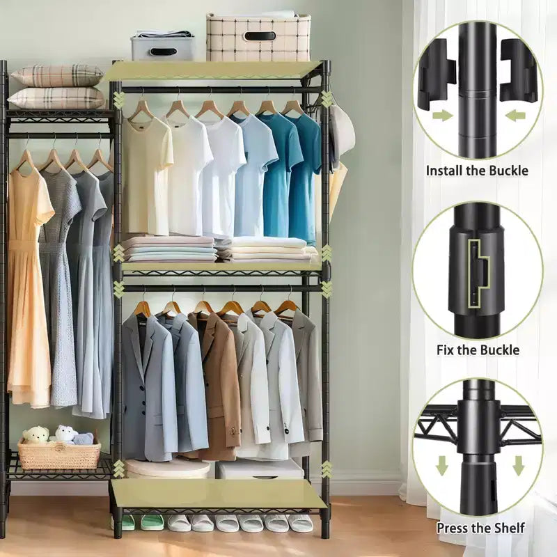 Heavy Duty Freestanding Garment Rack with 8 Adjustable Wire Shelves & 5 Clothes Rails, Portable Adjustable Closet Organizer Wardrobe Clothes Rack