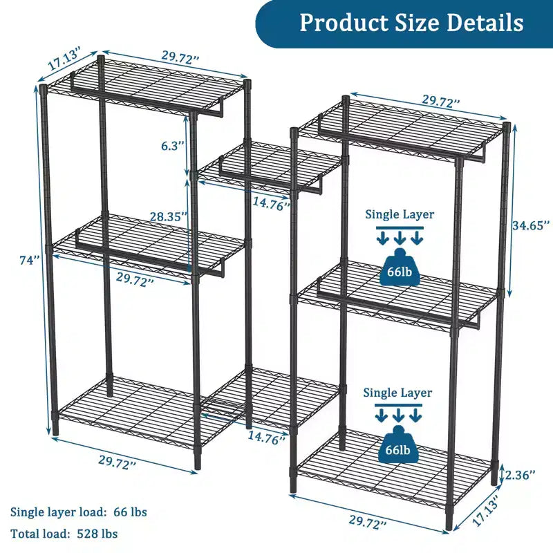 Heavy Duty Freestanding Garment Rack with 8 Adjustable Wire Shelves & 5 Clothes Rails, Portable Adjustable Closet Organizer Wardrobe Clothes Rack