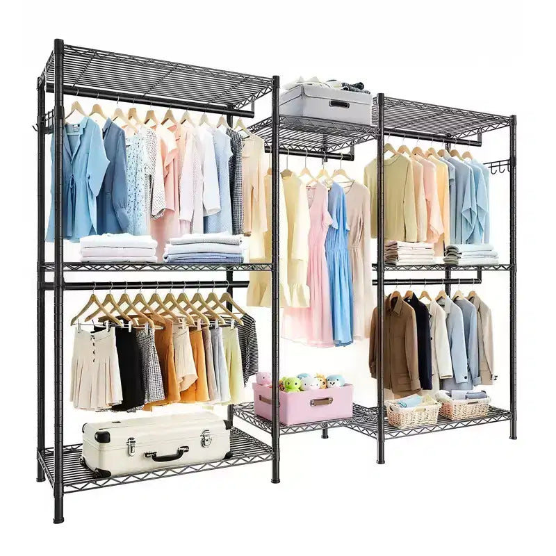 Heavy Duty Freestanding Garment Rack with 8 Adjustable Wire Shelves & 5 Clothes Rails, Portable Adjustable Closet Organizer Wardrobe Clothes Rack