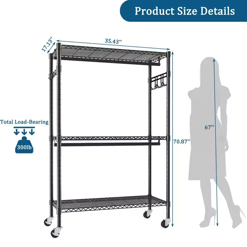 Heavy Duty Freestanding Garment Rack with 8 Adjustable Wire Shelves & 5 Clothes Rails, Portable Adjustable Closet Organizer Wardrobe Clothes Rack